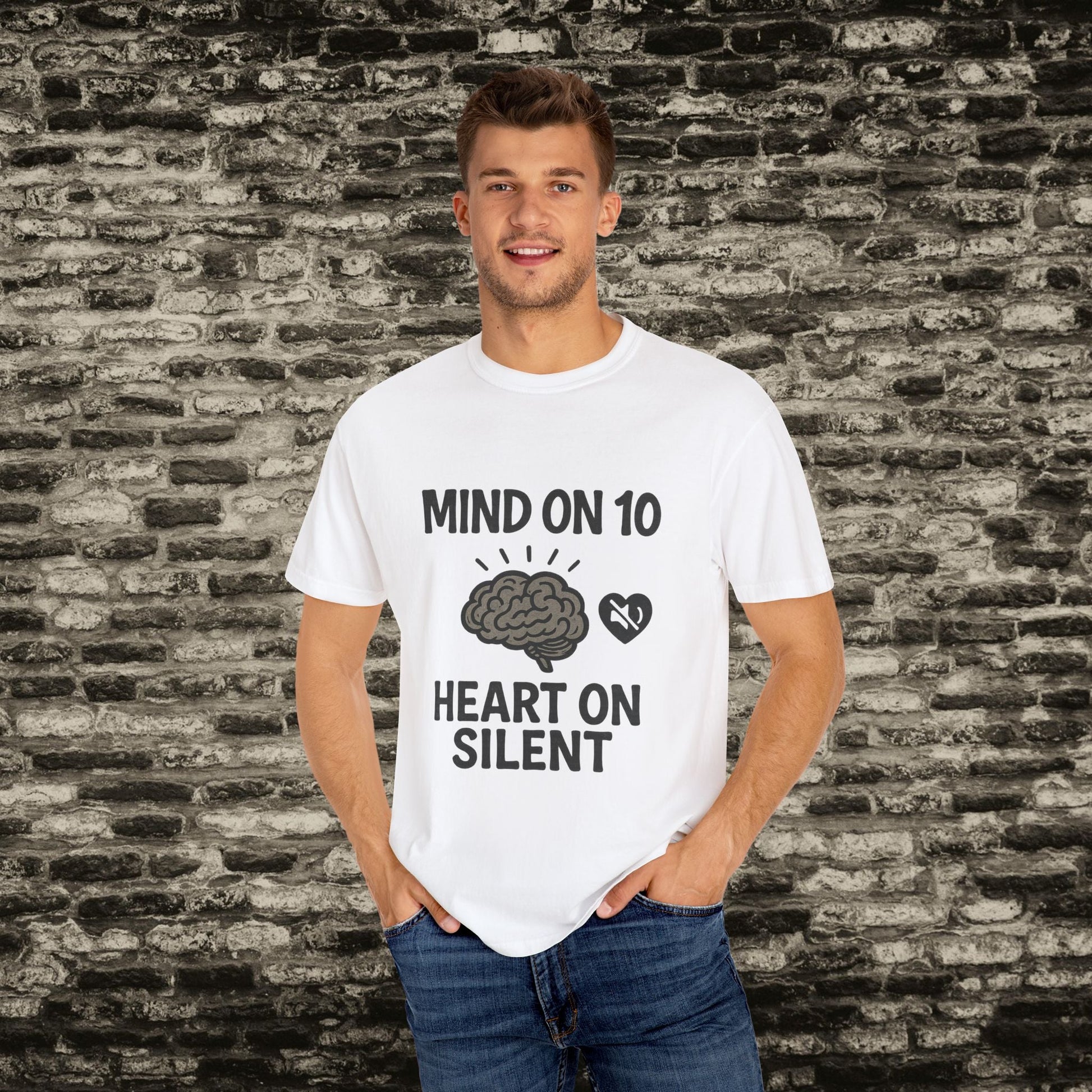 Mind on 10 T-shirt, Overthinking Humor Tee, Unisex Graphic Shirt, Gift for Mental Health Awareness, Casual Wear, Relaxed Fit Printify