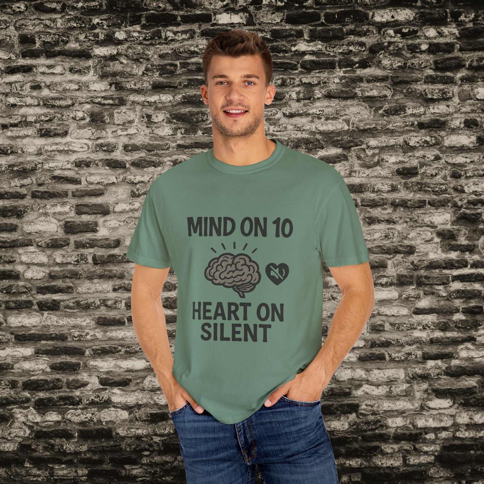 Mind on 10 T-shirt, Overthinking Humor Tee, Unisex Graphic Shirt, Gift for Mental Health Awareness, Casual Wear, Relaxed Fit Printify