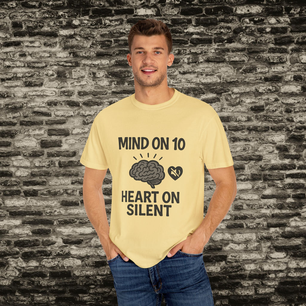 Mind on 10 T-shirt, Overthinking Humor Tee, Unisex Graphic Shirt, Gift for Mental Health Awareness, Casual Wear, Relaxed Fit Printify