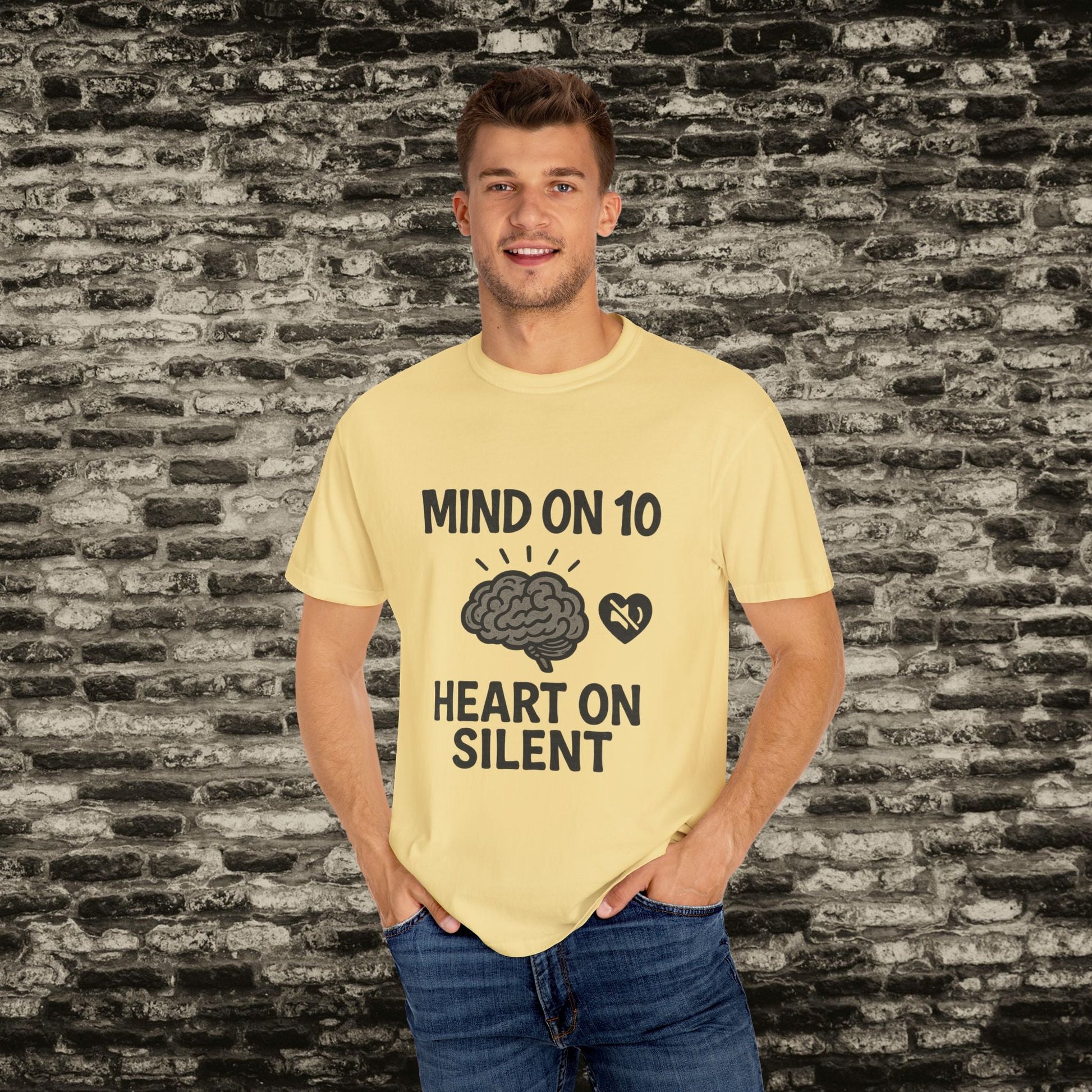 Mind on 10 T-shirt, Overthinking Humor Tee, Unisex Graphic Shirt, Gift for Mental Health Awareness, Casual Wear, Relaxed Fit Printify