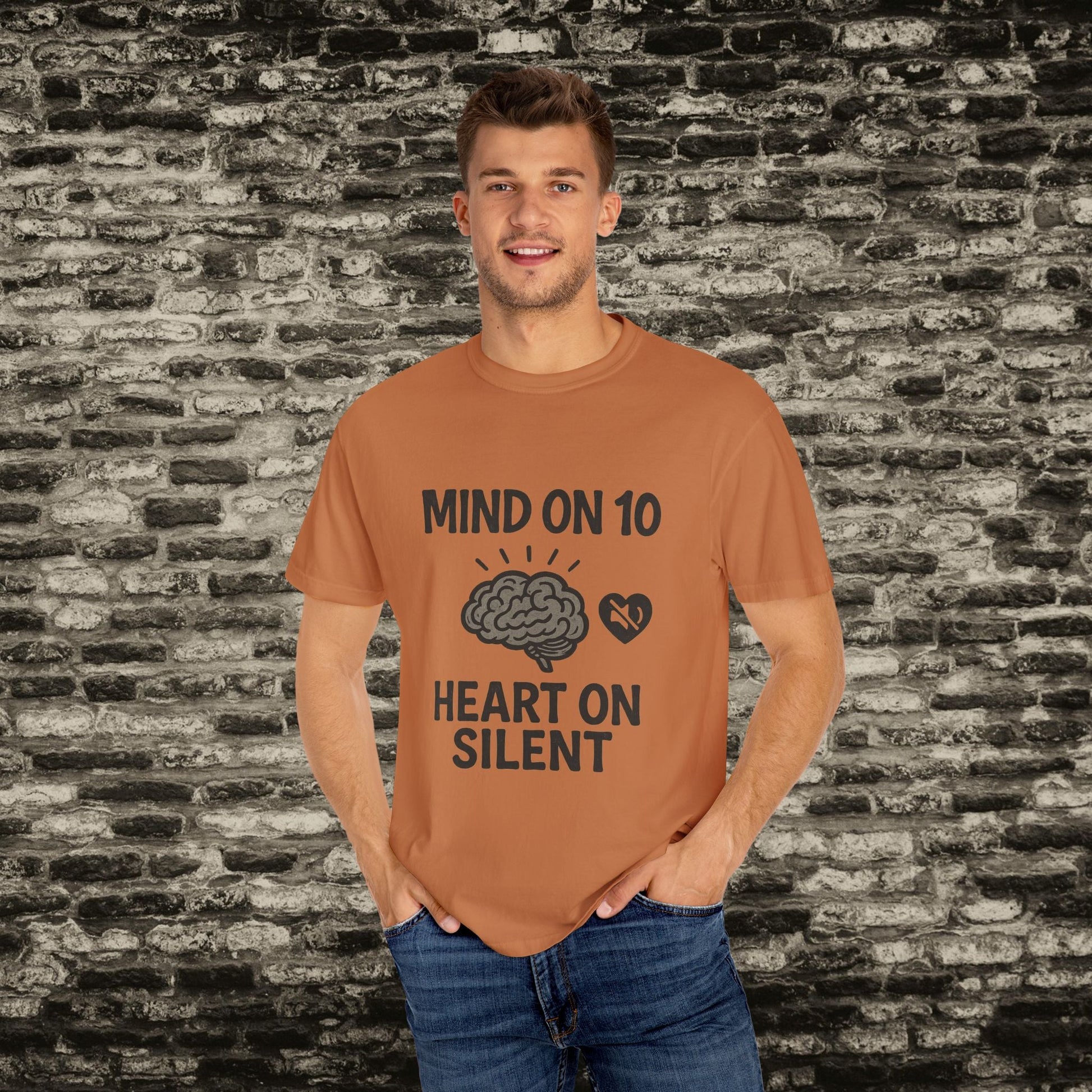Mind on 10 T-shirt, Overthinking Humor Tee, Unisex Graphic Shirt, Gift for Mental Health Awareness, Casual Wear, Relaxed Fit Printify