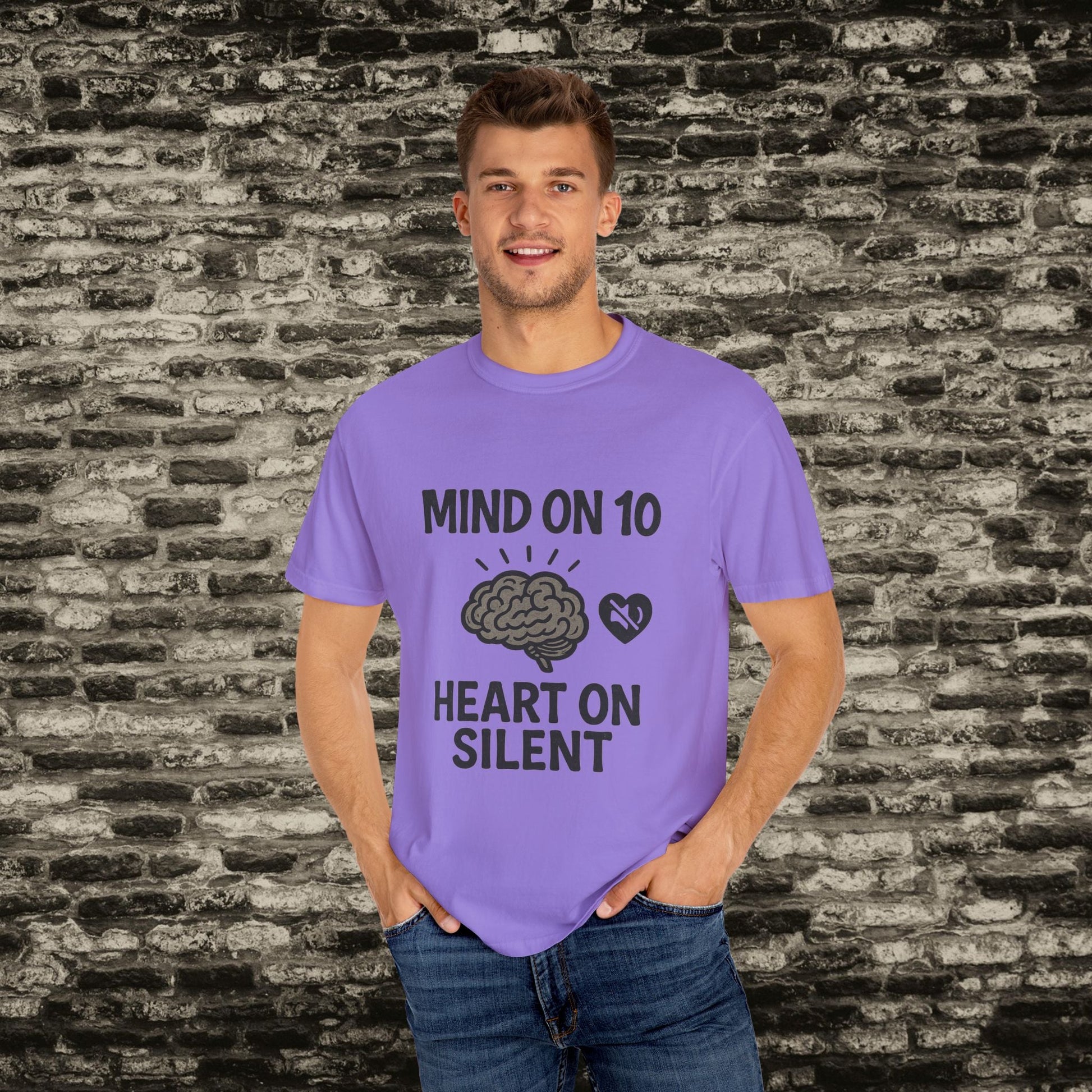 Mind on 10 T-shirt, Overthinking Humor Tee, Unisex Graphic Shirt, Gift for Mental Health Awareness, Casual Wear, Relaxed Fit Printify