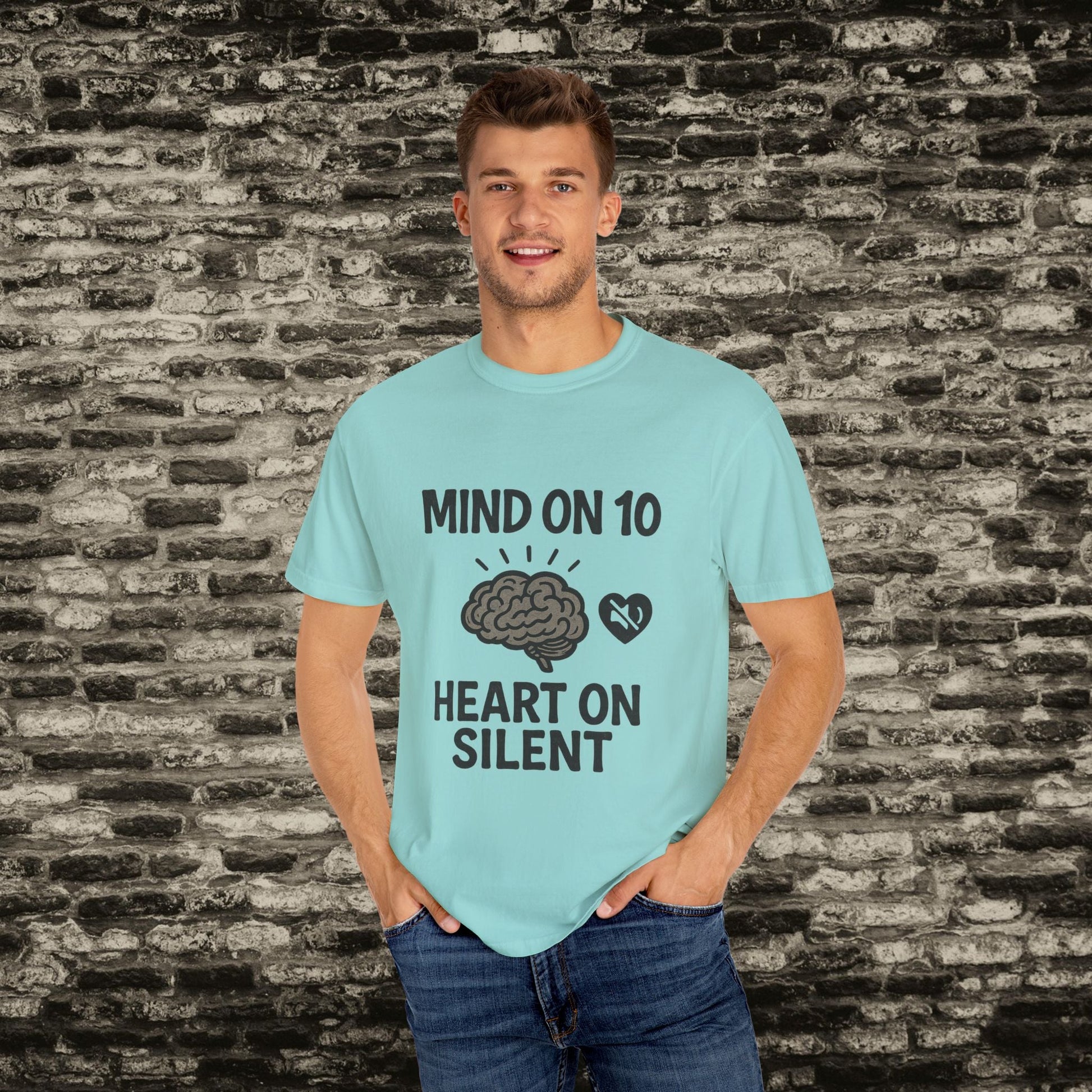 Mind on 10 T-shirt, Overthinking Humor Tee, Unisex Graphic Shirt, Gift for Mental Health Awareness, Casual Wear, Relaxed Fit Printify