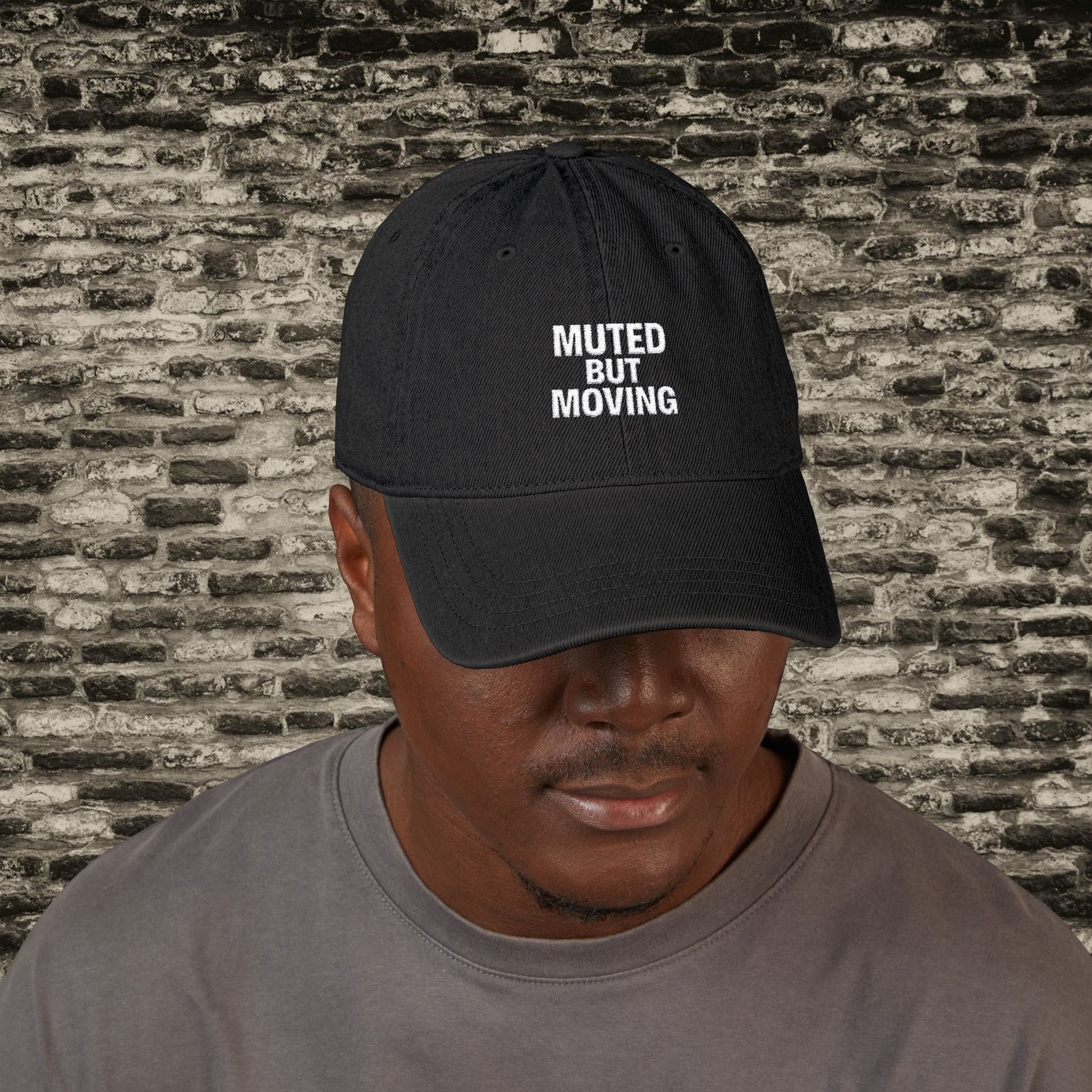 Muted But Moving Hat – Minimalist Denim Embroidered Cap Printify