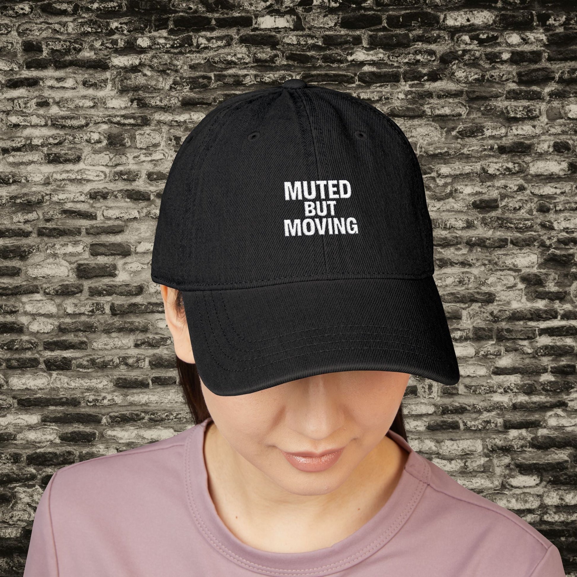 Muted But Moving Hat – Minimalist Denim Embroidered Cap Printify